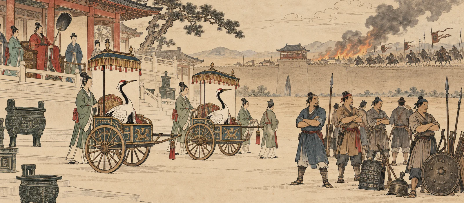 卫懿公好鹤,狄灭卫配图